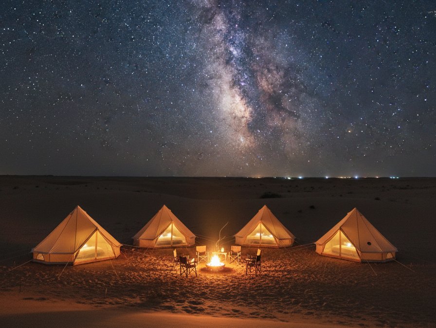 The Milky Way over a desert camp