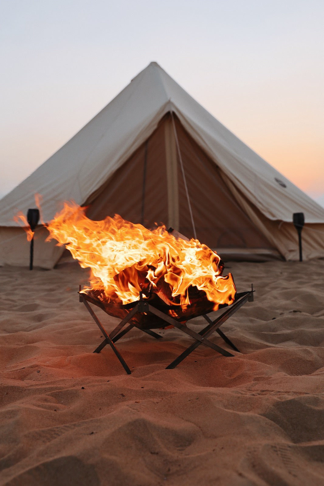 Firepit flames at a Nomadic camp