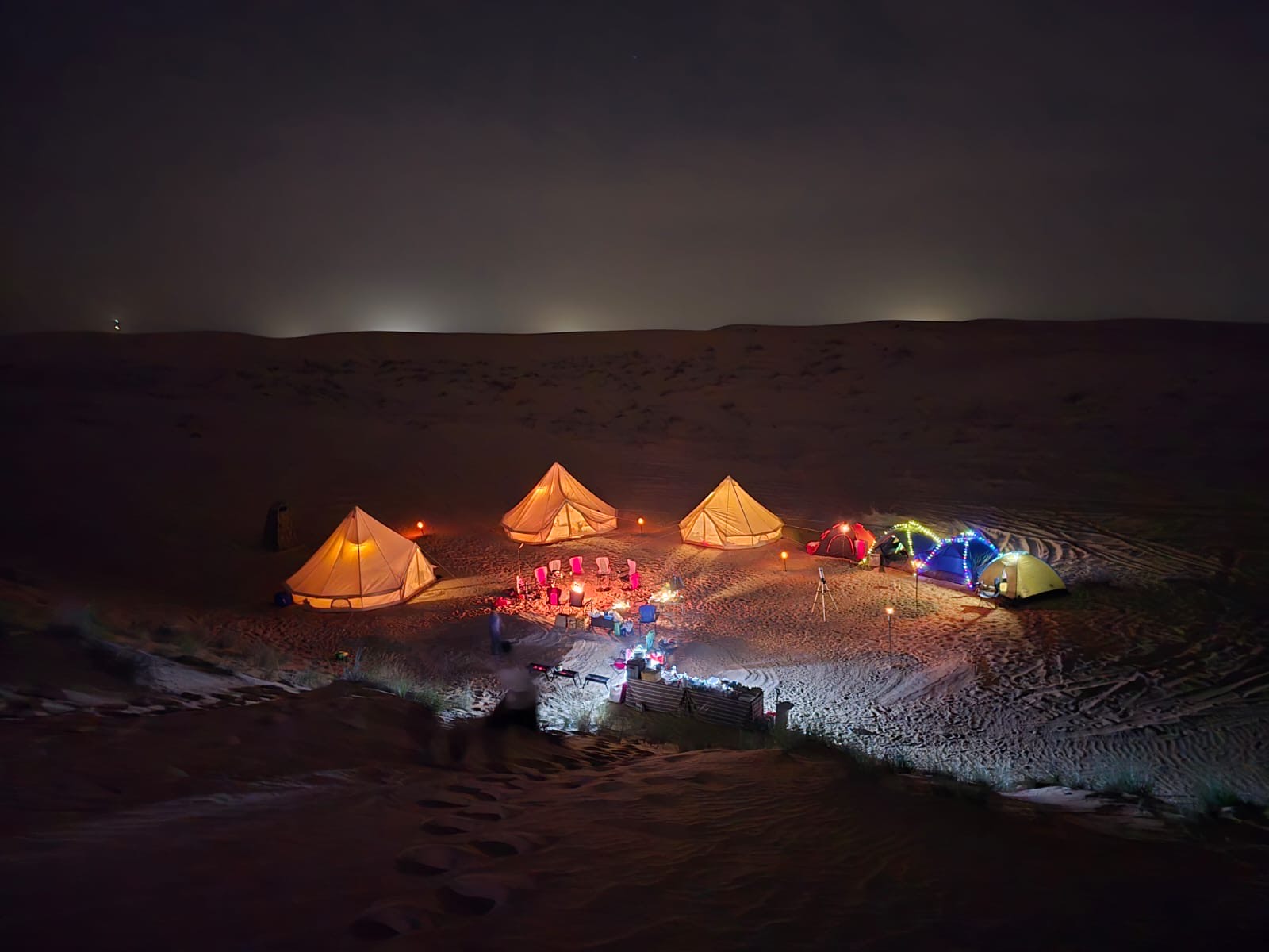 Lit Nomadic camp at night